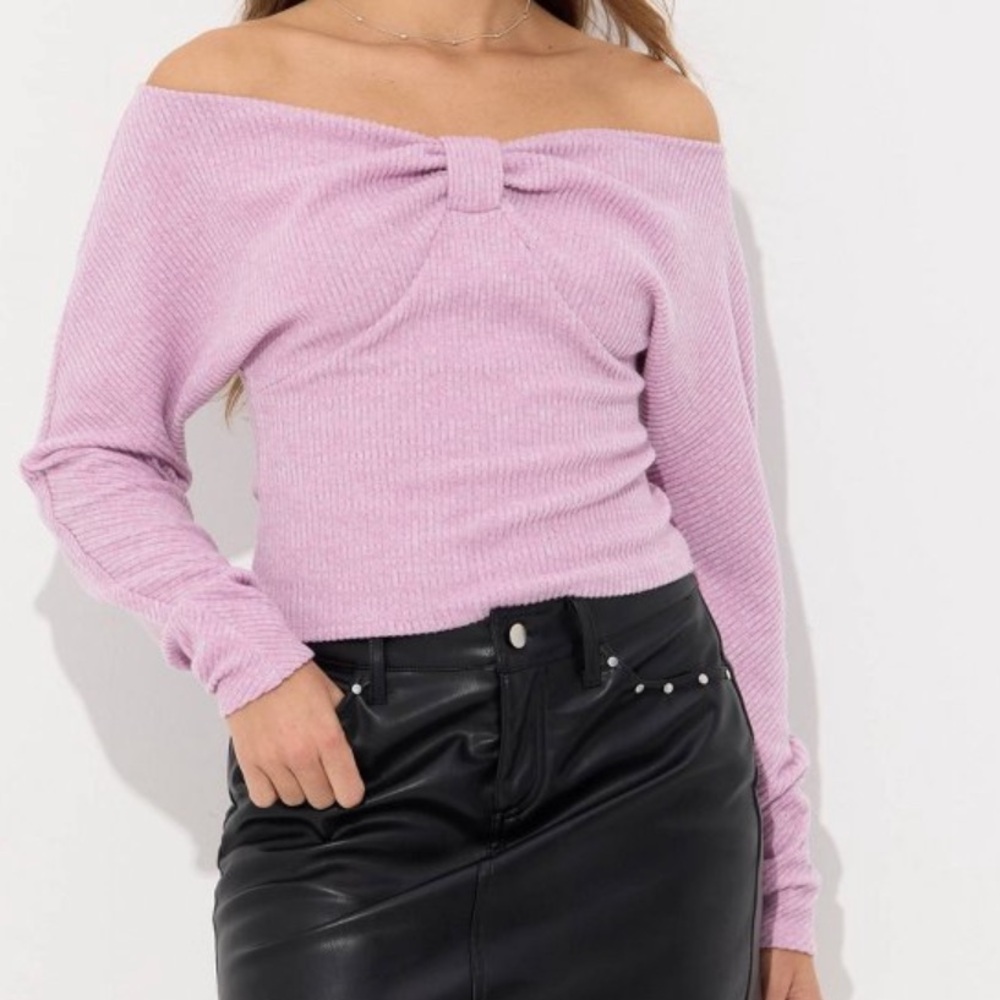 Wild Fable Women's Long Sleeve Off the Shoulder Top - Lavander Purple XL NWT
